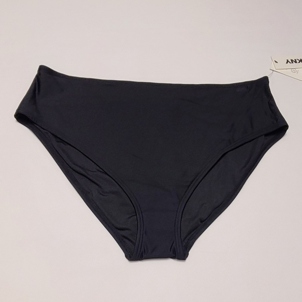 DKNY Women's High Waist Tummy Compression Swim Bikini Bottom Black XL NEW